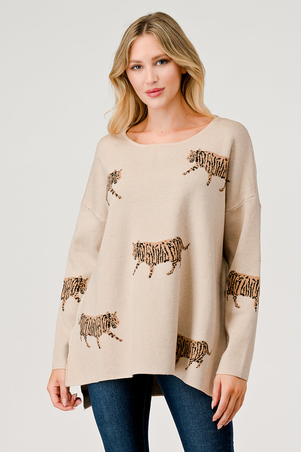 Mbt-3065 Tiger Sweater Top Heather Oatmeal  - $26.95 ea